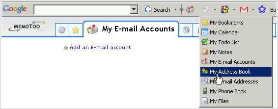 Add direct access to your Memotoo.com data to the Google Toolbar Add direct access to your Memotoo.com data to the Google Toolbar