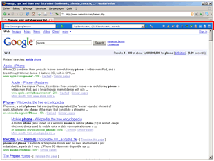 Navigation toolbar with frames